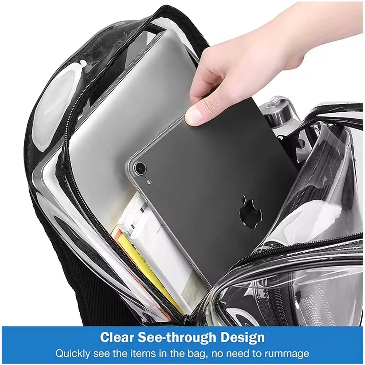 | Clear Backpack Heavy Duty - PVC Transparent Backpack Large Clear Book Bag for College Work (Black II)