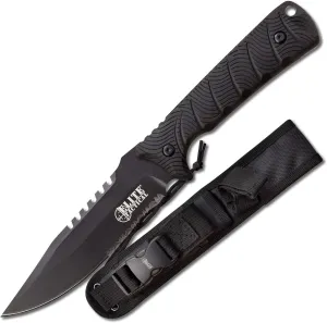 -Fixed Blade Knife - BACKDRAFT - Partially Serrated Drop Point Blade with Black Nylon Fiber Handle, Full Tang Construction, MOLLE Compatible Sheath, EDC, Tactical, ET-FIX005BKS