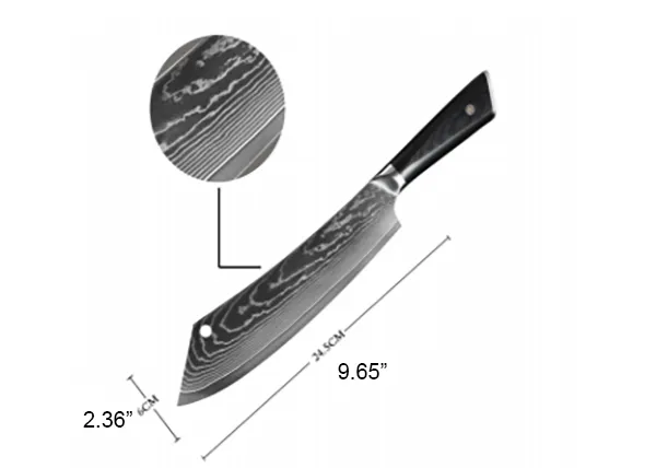 * VG10 Hidden Tang - Wave Pattern - 9.5" Chef / Cleaver - VG10 Damascus  - A