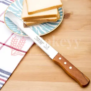 10 Inch| Bread Knife | Wide Teeth Wooden Handle | Stainless Steel | 1 Piece