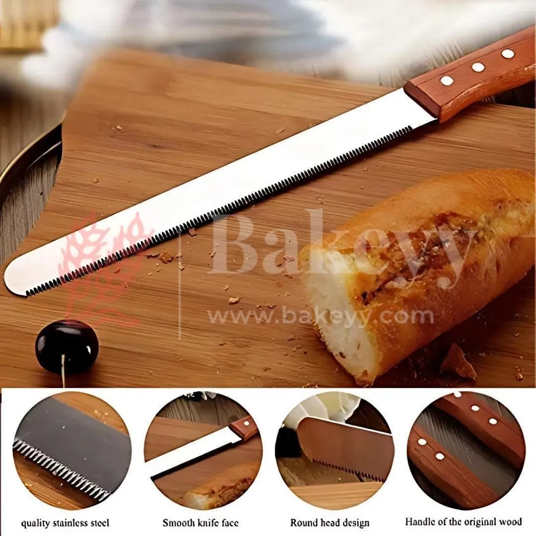 10 Inch| Bread Knife | Wide Teeth Wooden Handle | Stainless Steel | 1 Piece