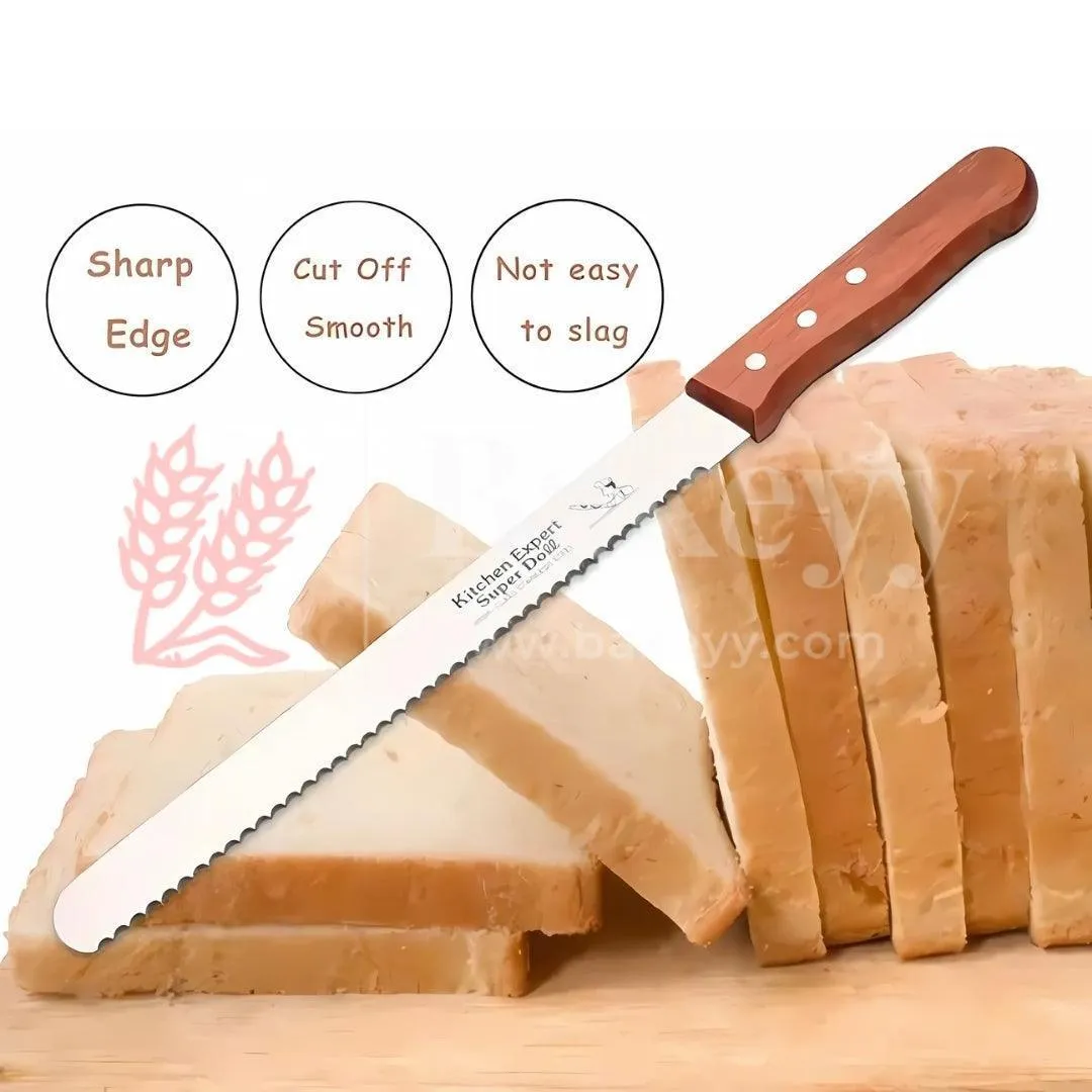 10 Inch| Bread Knife | Wide Teeth Wooden Handle | Stainless Steel | 1 Piece
