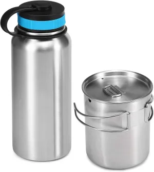 1000ml Stainless Steel Vacuum Insulated Water Bottle with 700ml Water Cup ing Pot for Survival Camping Hiking Backpacking