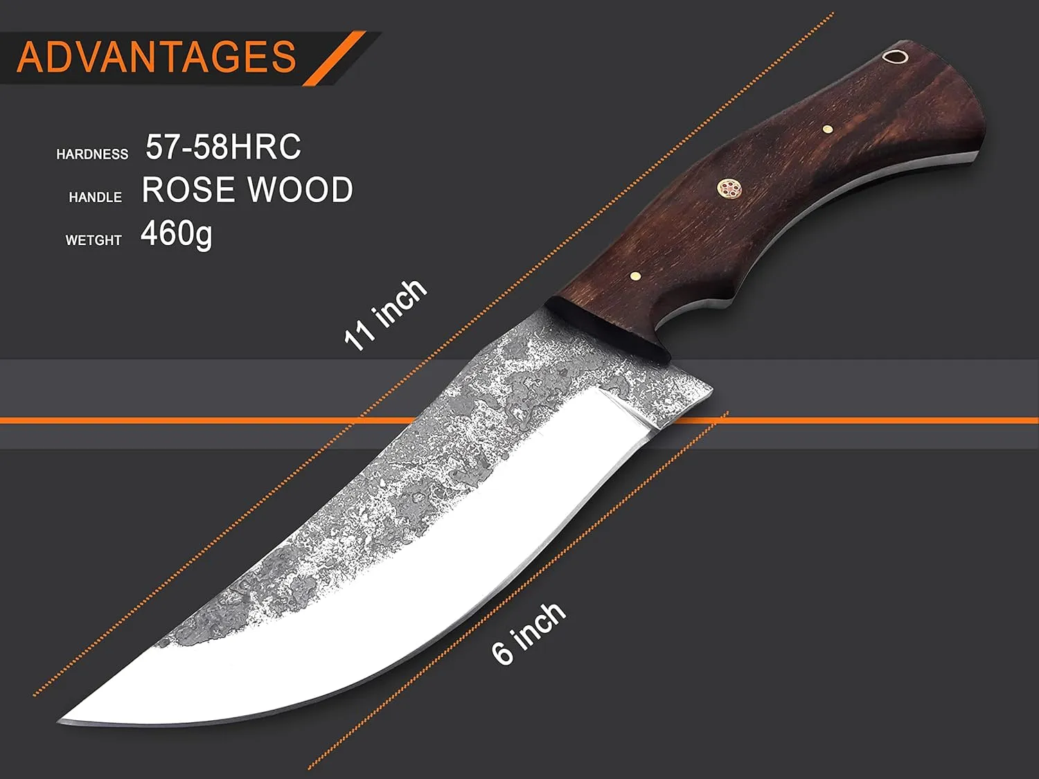 1095 High Carbon Steel Bushcraft Knife Full Tang Hunting Knife with Leather Sheath Handmade 11 Inches Fixed Blade knife Along with Rosewood Handle