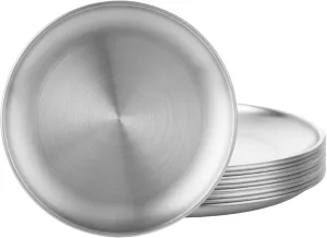 10PCS 8Inch 18/8 Stainless Steel Plates, 304 Stainless Steel Dinner Plate, Metal Round Dessert Salad Plates for Homr Kichten, Outdoor Camping, Snack & BBQ