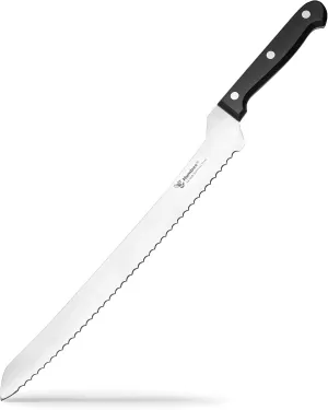 12 Inch Serrated Offset Bread Knife, Premium Stainless Steel Blade with Wave Edge, Full Tang Handle, Razor Sharp for Bread, Durable Professional Kitchen Knife, Black