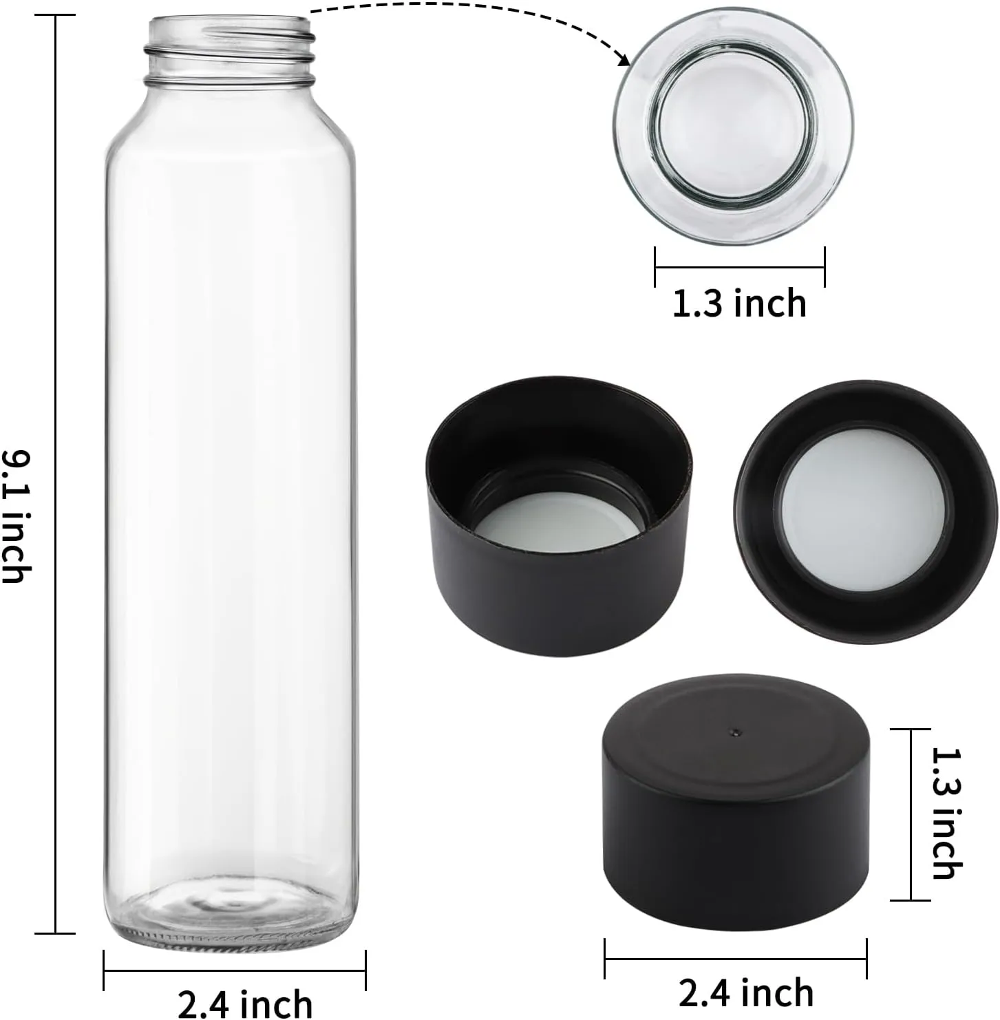 12 Pack 16oz Glass Water Bottles, 500ml Empty Glass Drink Bottles with Black Lids, Brush & Labels, Clear Reusable Juice Bottles for Juicing, Homemade Smoothies, Beverages