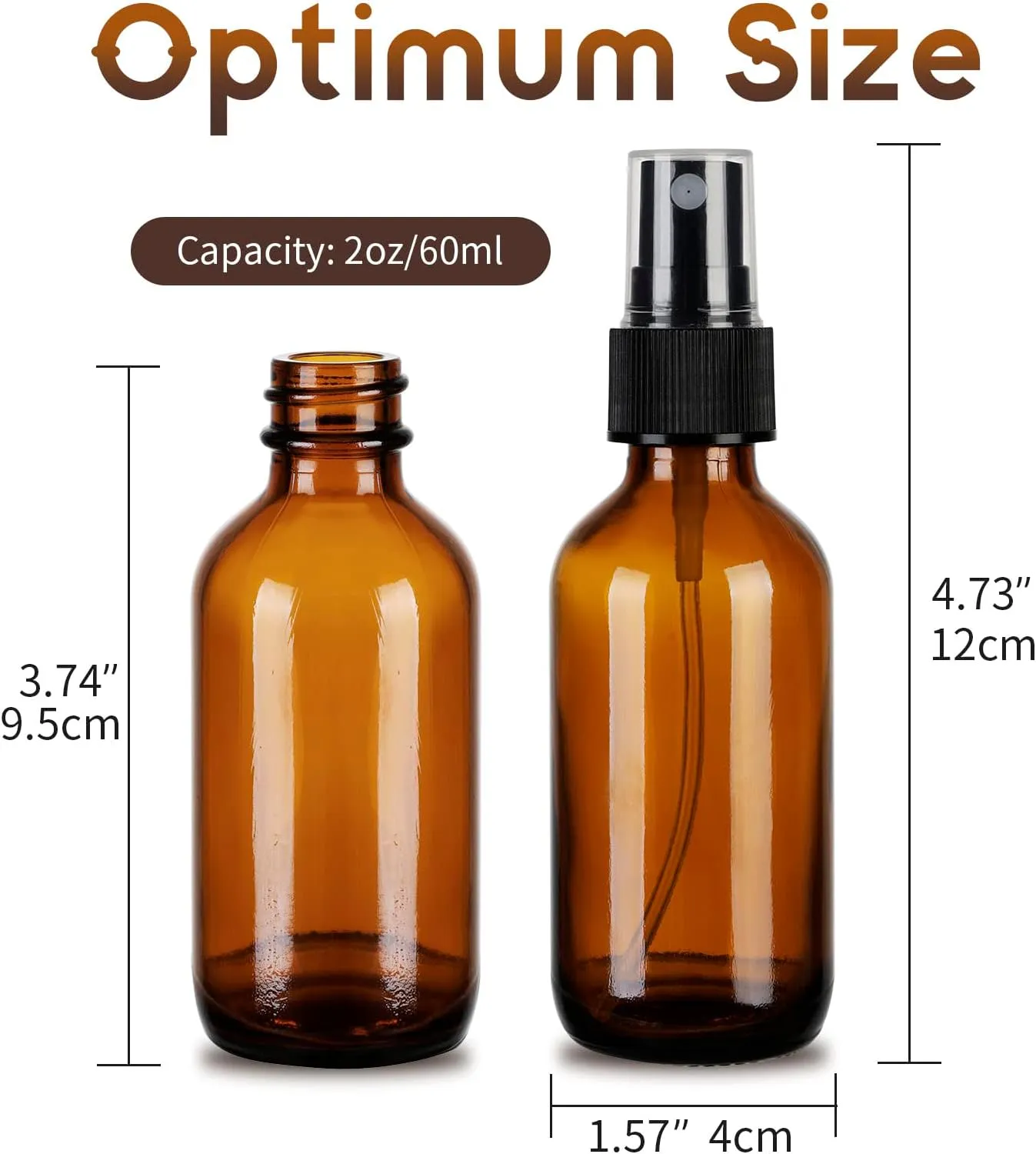 12 Pack Amber Glass Spray Bottles, 2oz/60ml Empty Glass Spray Bottles with Fine Mist, Small Leak Proof Travel Dispenser Bottles for Essential Oils, Bath, Beauty, Hair & Cleaning