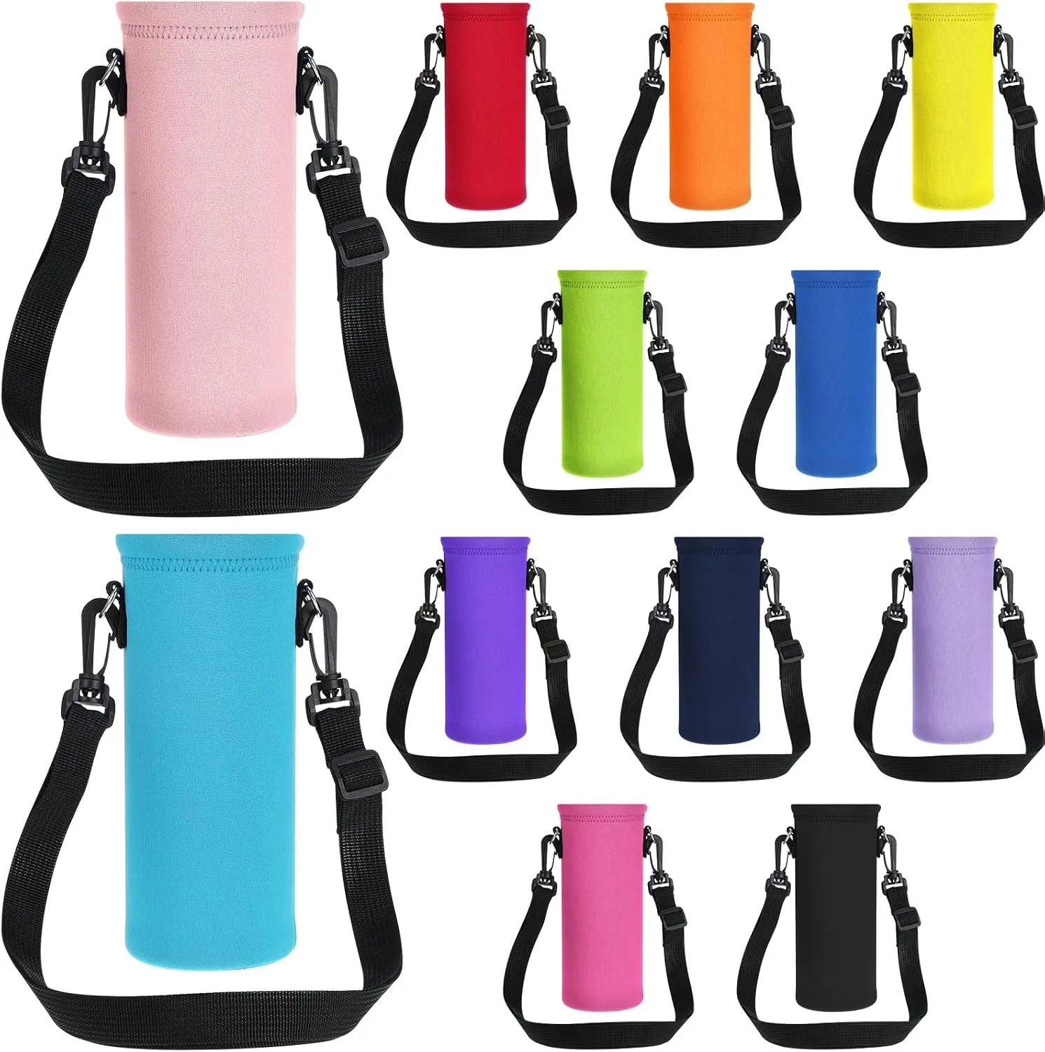 12 Pack Water Bottle Carrier Bag 25 oz Insulated Neoprene Bottle Sling Holder Case Pouch Cover with Adjustable Shoulder Strap Portable Water Bottle Coolie for Kids Adults Walking Hiking, 12 Colors