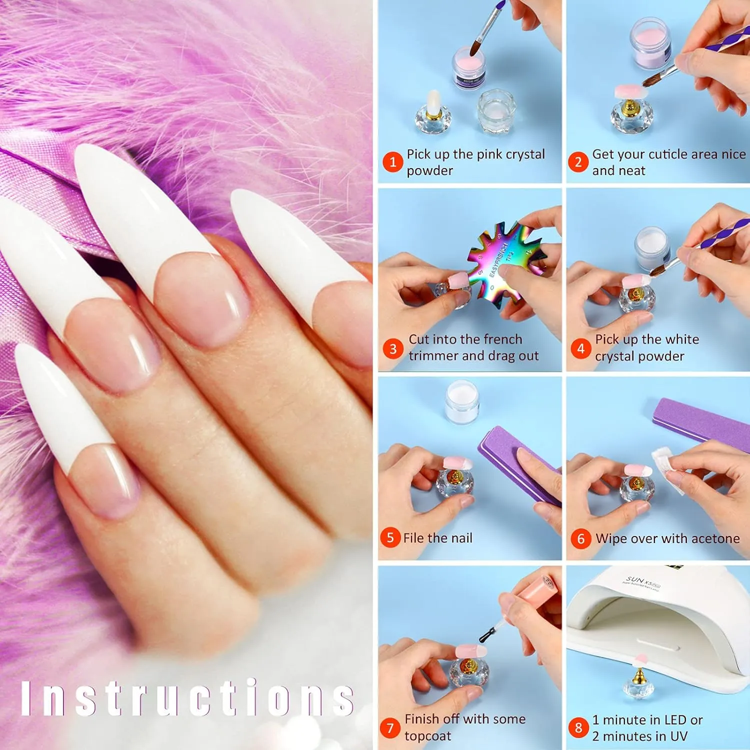 12 Pieces French Nail Trimmer Stainless Steel French Tip Cutters Smile Line Cutter Edge Manicure DIY Plate Module with 2 Handles Cutting Knife and 5 Spare Blade for Acrylic Nail(Colorful)