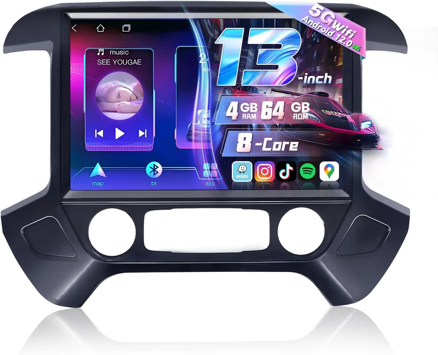 13.1 Inch 8 Core Car Radio for Chevy Silverado GMC Sierra 2014-2018 5Ghz WiFi IPS Touch Screen Silverado Stereo Wireless CarPlay Android Auto BT GPS FM/RDS Backup Camera MIC 4 64G,Black