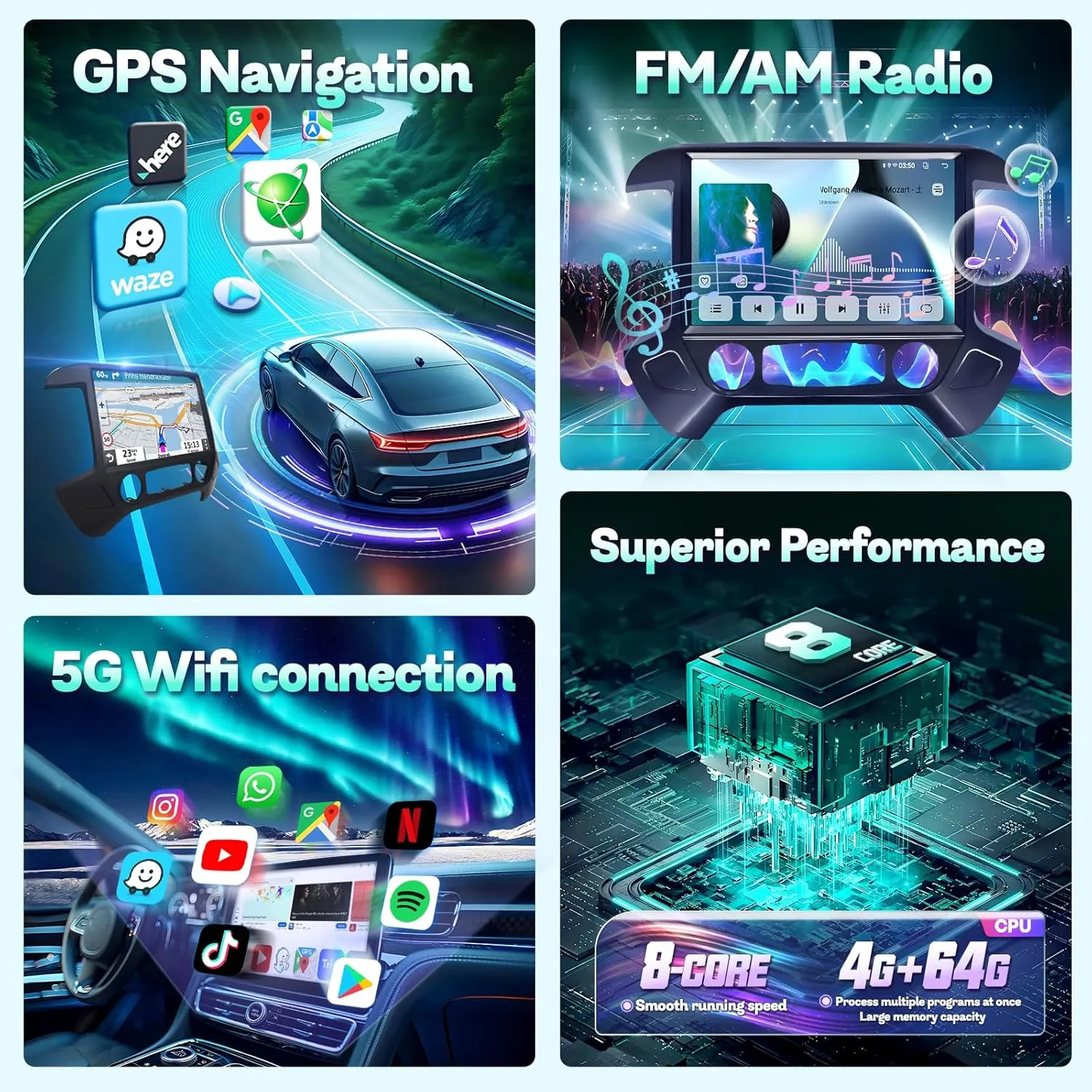 13.1 Inch 8 Core Car Radio for Chevy Silverado GMC Sierra 2014-2018 5Ghz WiFi IPS Touch Screen Silverado Stereo Wireless CarPlay Android Auto BT GPS FM/RDS Backup Camera MIC 4 64G,Black