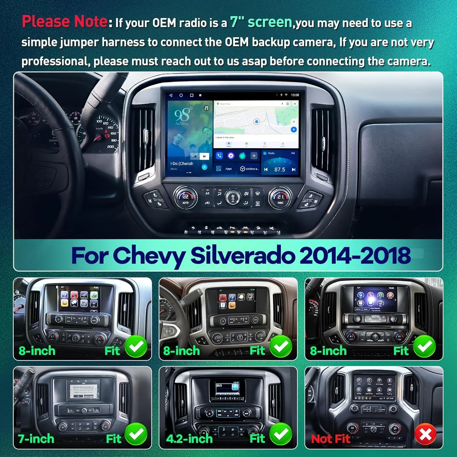 13.1 Inch 8 Core Car Radio for Chevy Silverado GMC Sierra 2014-2018 5Ghz WiFi IPS Touch Screen Silverado Stereo Wireless CarPlay Android Auto BT GPS FM/RDS Backup Camera MIC 4 64G,Black