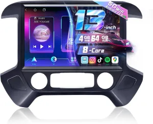 13.1 Inch 8 Core Car Radio for Chevy Silverado GMC Sierra 2014-2018 5Ghz WiFi IPS Touch Screen Silverado Stereo Wireless CarPlay Android Auto BT GPS FM/RDS Backup Camera MIC 4 64G,Black