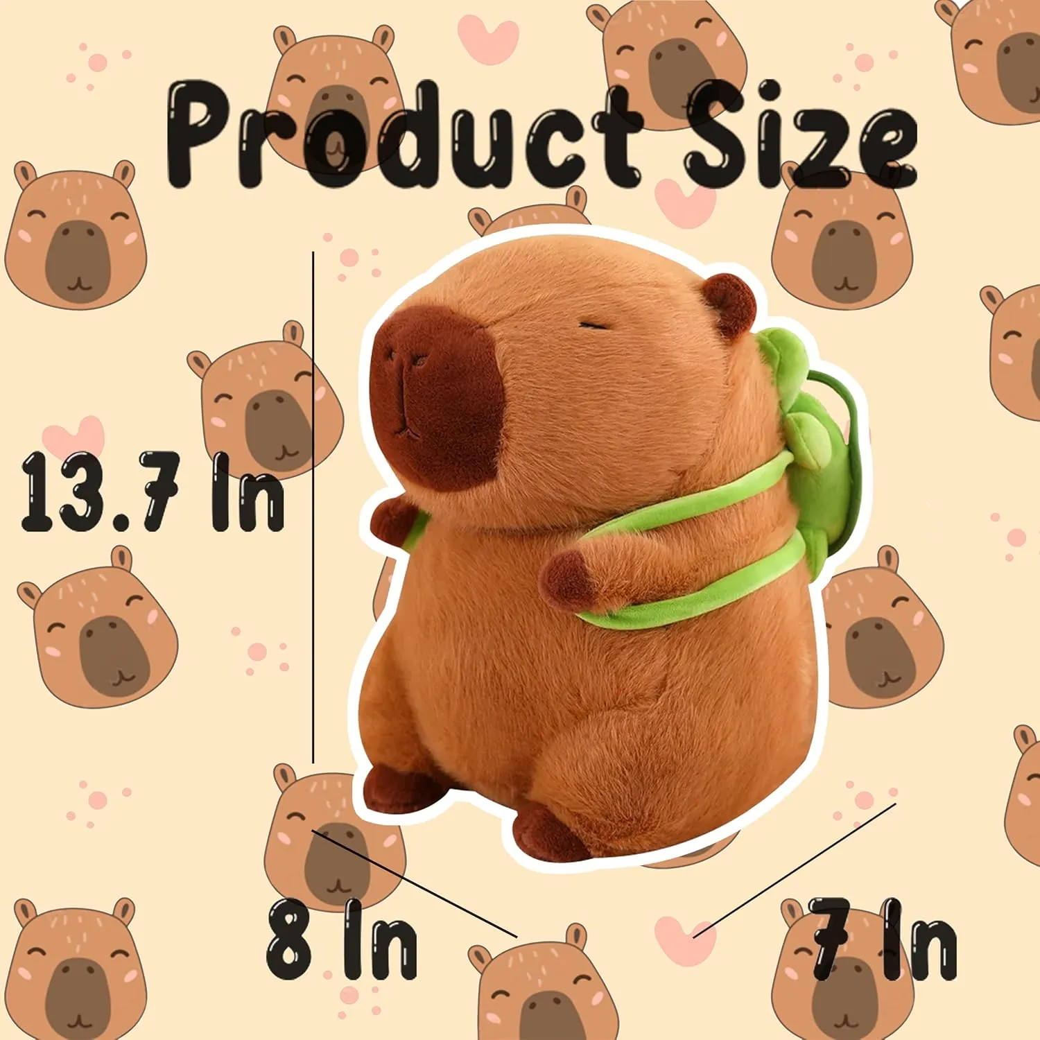 13.7 Inch Capybara Plush Toy with Turtle Backpack, Cute Animal Plush, Cute Doll for Kids, for Girls/Boys, Anxiety Stuffed Animal, Bedtime Huggable Companion