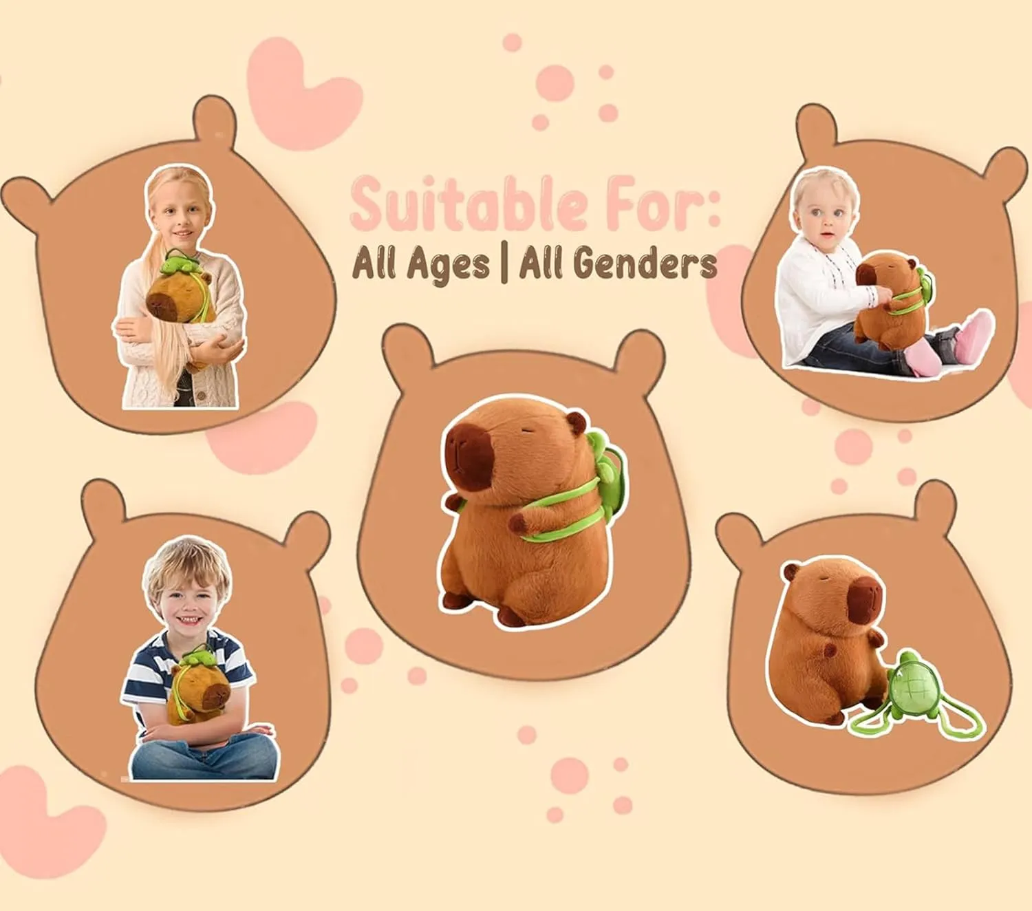13.7 Inch Capybara Plush Toy with Turtle Backpack, Cute Animal Plush, Cute Doll for Kids, for Girls/Boys, Anxiety Stuffed Animal, Bedtime Huggable Companion