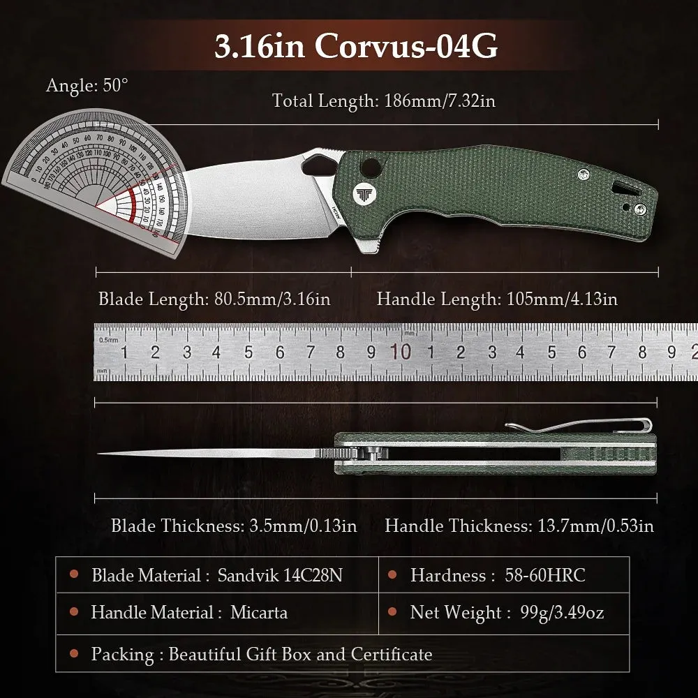 14C28N Steel Knife | Folding | Micarta Handle