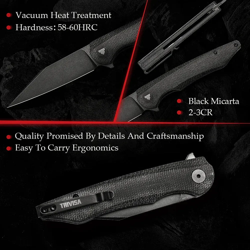 14C28N Stonwashed Blade Knife | Micarta Handle | Folding with Clip | 58-62HRC