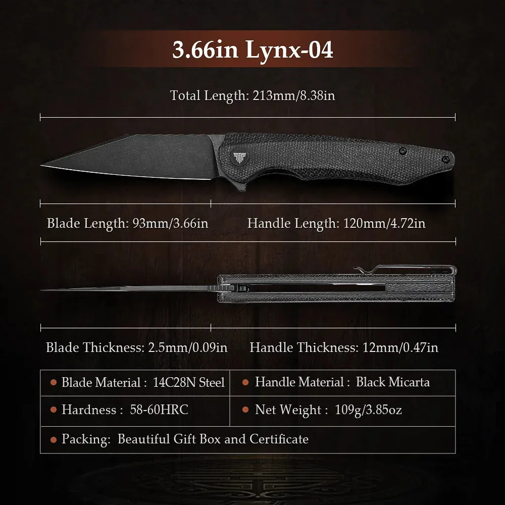 14C28N Stonwashed Blade Knife | Micarta Handle | Folding with Clip | 58-62HRC