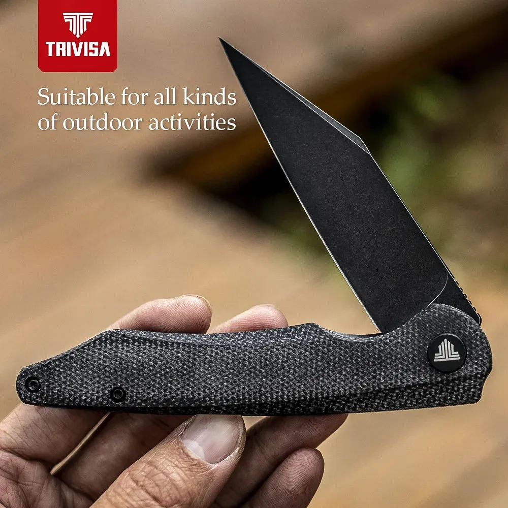 14C28N Stonwashed Blade Knife | Micarta Handle | Folding with Clip | 58-62HRC