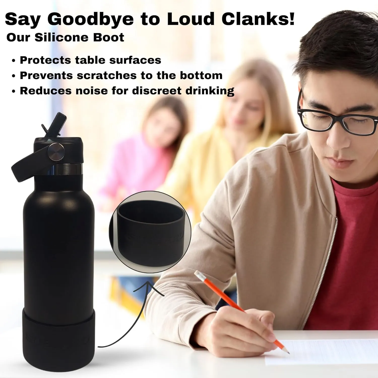 17oz Water Bottle with Spill-Proof, Flip-Straw Lid by Subzero - Vacuum Insulated, Stainless Steel Beverage Thermos for Workout, Hiking, School - Dishwasher Safe - Silicone Boot Included (Black)