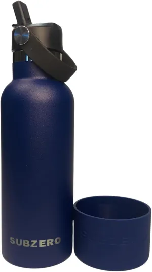 17oz Water Bottle with Spill-Proof, Flip-Straw Lid by Subzero - Vacuum Insulated, Stainless Steel Beverage Thermos for Workout, Hiking, School - Dishwasher Safe - Silicone Boot Included (Navy Blue)