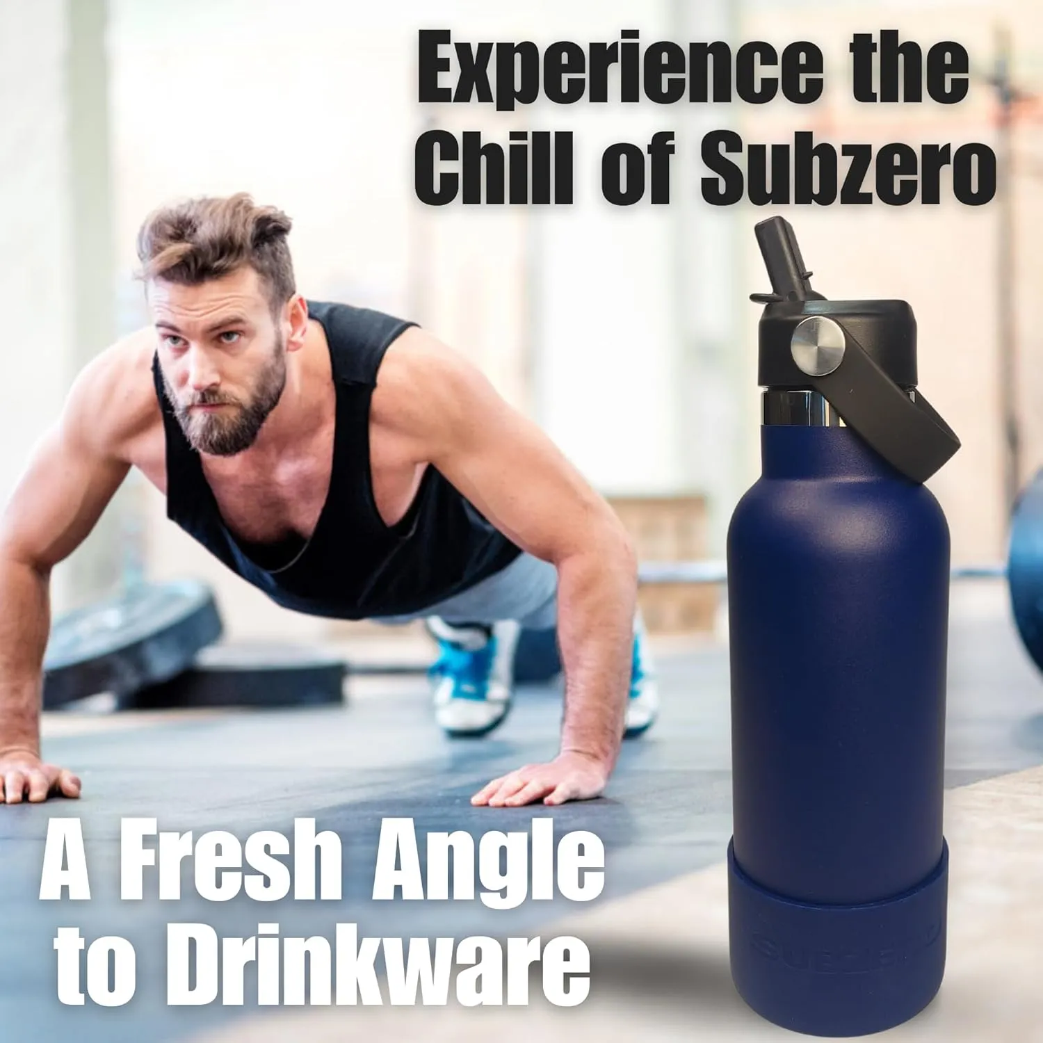 17oz Water Bottle with Spill-Proof, Flip-Straw Lid by Subzero - Vacuum Insulated, Stainless Steel Beverage Thermos for Workout, Hiking, School - Dishwasher Safe - Silicone Boot Included (Navy Blue)