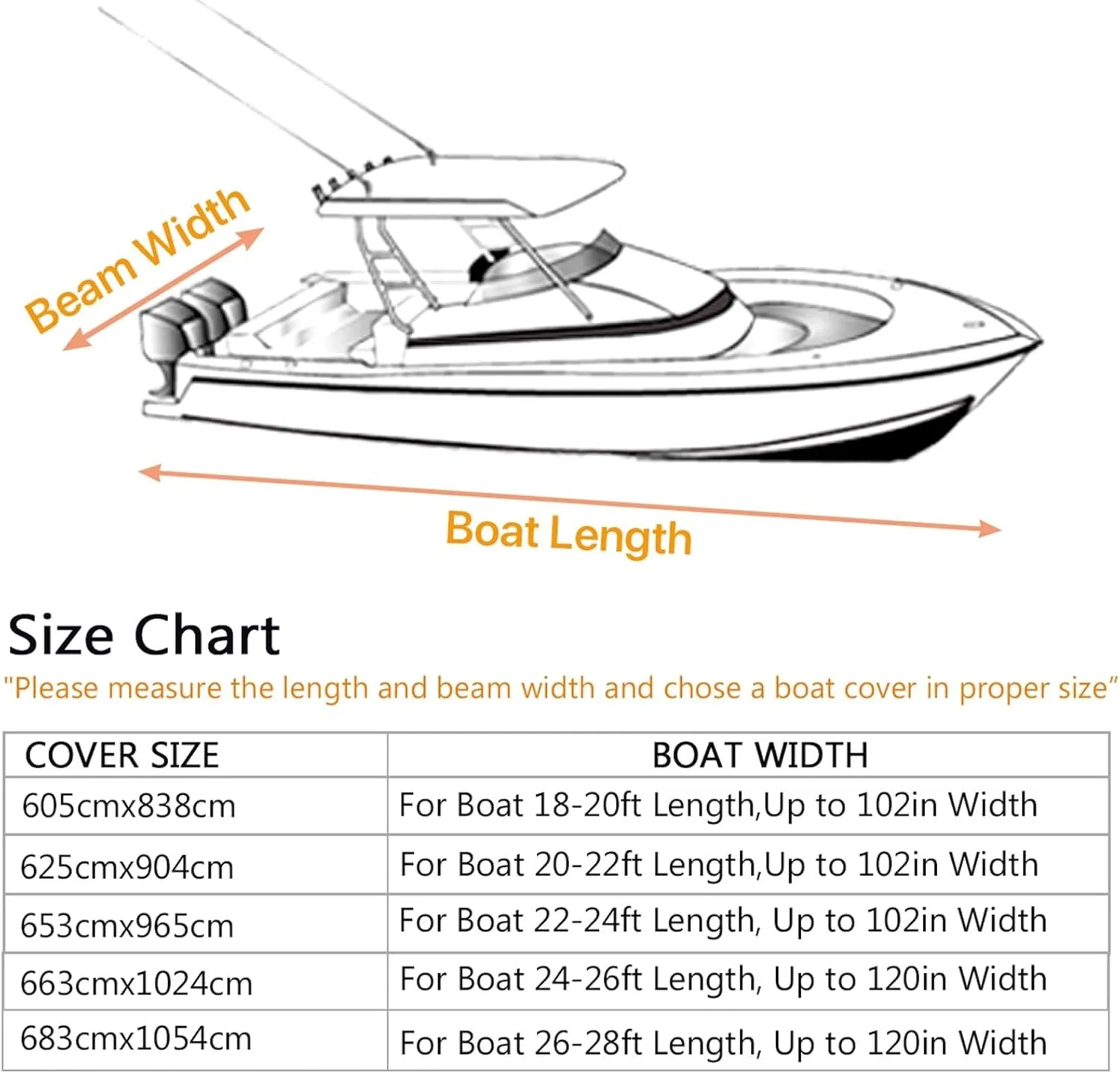 18-28ft 600D Jumbos Cruiser Boat-Cover Heavy-Duty Oceansouth Marine Water Sun Proof UV Protection Fish-Ski VHull Mooring Cover(18-20FT)