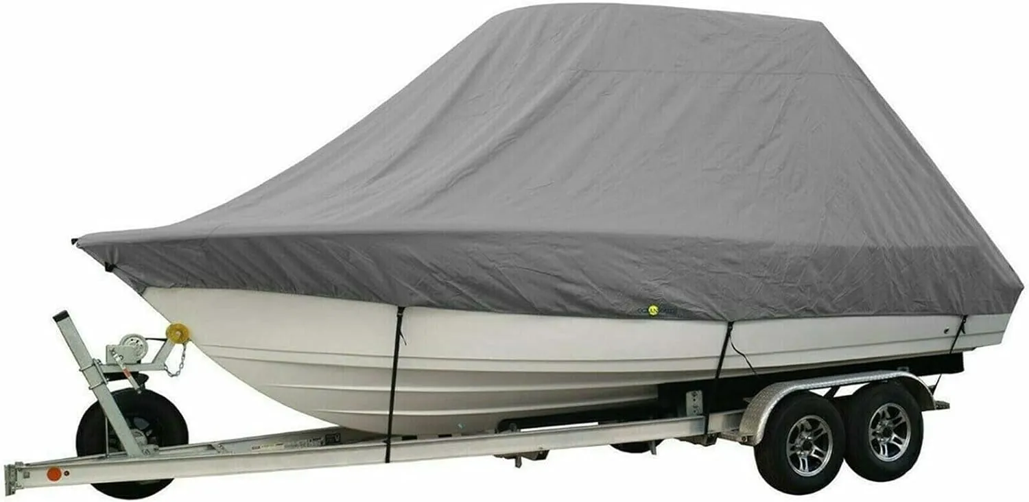 18-28ft 600D Jumbos Cruiser Boat-Cover Heavy-Duty Oceansouth Marine Water Sun Proof UV Protection Fish-Ski VHull Mooring Cover(Grey 18-20ft)