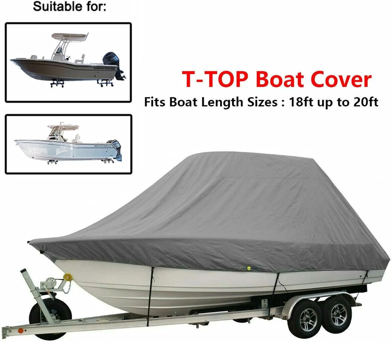 18-28ft 600D Jumbos Cruiser Boat-Cover Heavy-Duty Oceansouth Marine Water Sun Proof UV Protection Fish-Ski VHull Mooring Cover(Grey 18-20ft)