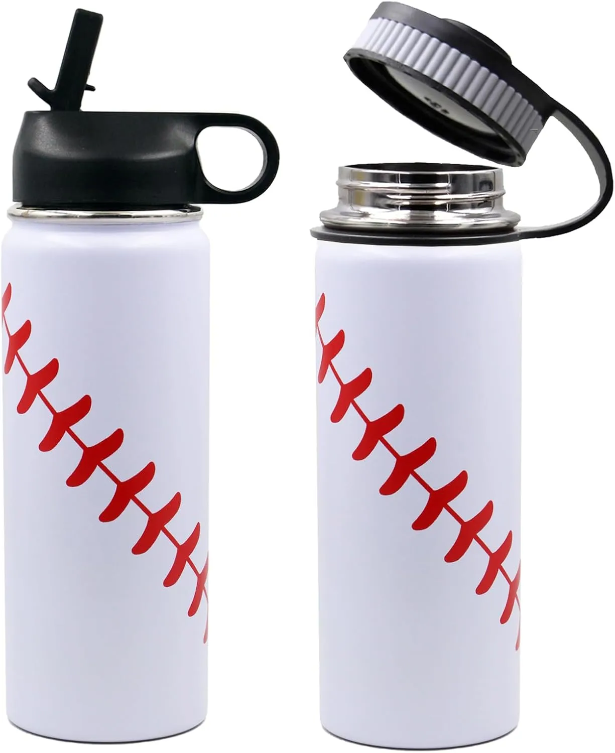 18 oz Baseball Water Bottle, Sports Flask Metal Thermos Travel Tumbler with 2 Lids, Stainless Steel Double Wall Vacuum Insulated Water Bottles, Baseball Accessories Stuff Gifts for Boys Girls Player