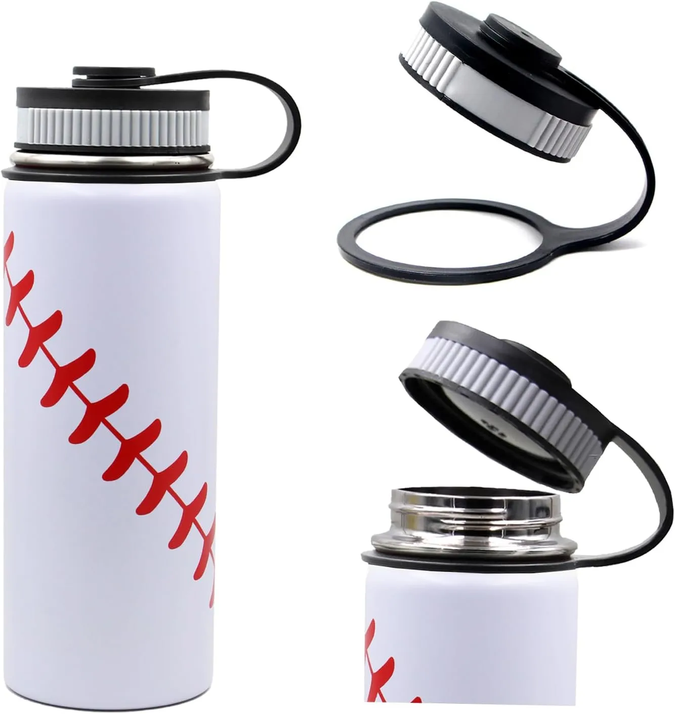 18 oz Baseball Water Bottle, Sports Flask Metal Thermos Travel Tumbler with 2 Lids, Stainless Steel Double Wall Vacuum Insulated Water Bottles, Baseball Accessories Stuff Gifts for Boys Girls Player
