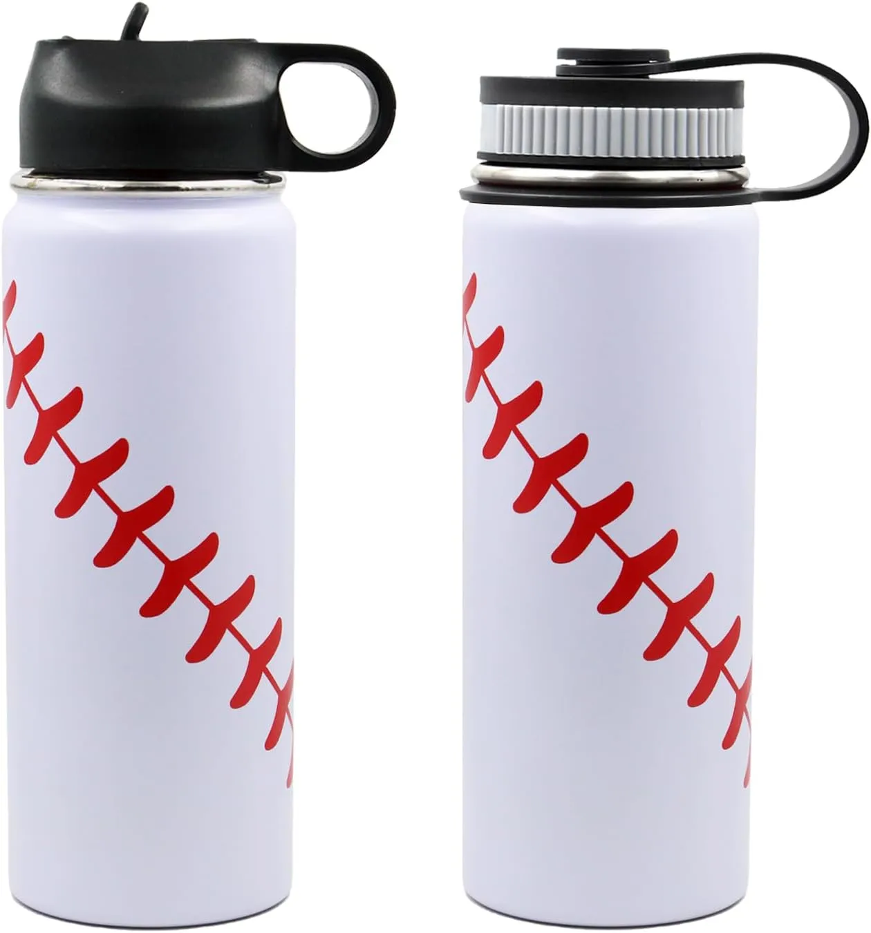18 oz Baseball Water Bottle, Sports Flask Metal Thermos Travel Tumbler with 2 Lids, Stainless Steel Double Wall Vacuum Insulated Water Bottles, Baseball Accessories Stuff Gifts for Boys Girls Player