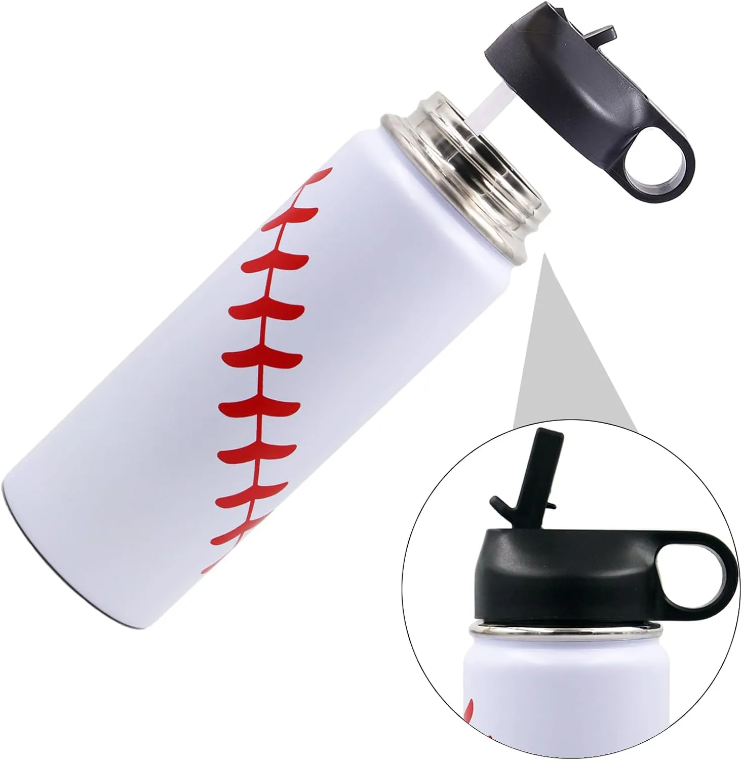 18 oz Baseball Water Bottle, Sports Flask Metal Thermos Travel Tumbler with 2 Lids, Stainless Steel Double Wall Vacuum Insulated Water Bottles, Baseball Accessories Stuff Gifts for Boys Girls Player