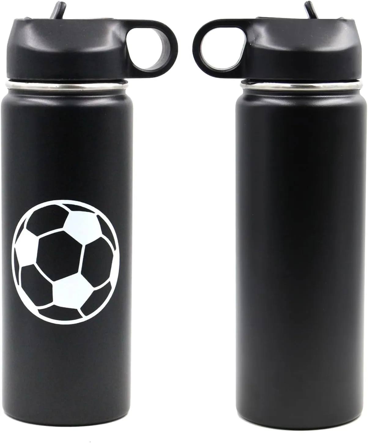 18 oz Soccer Water Bottle, Metal Thermos Sports Flask with 2 Lids, BPA-Free 18/8 Stainless Steel Leak Proof Travel Tumbler Double Wall Vacuum Insulated Water Bottles, Soccer Stuff Gifts for Boys Girls