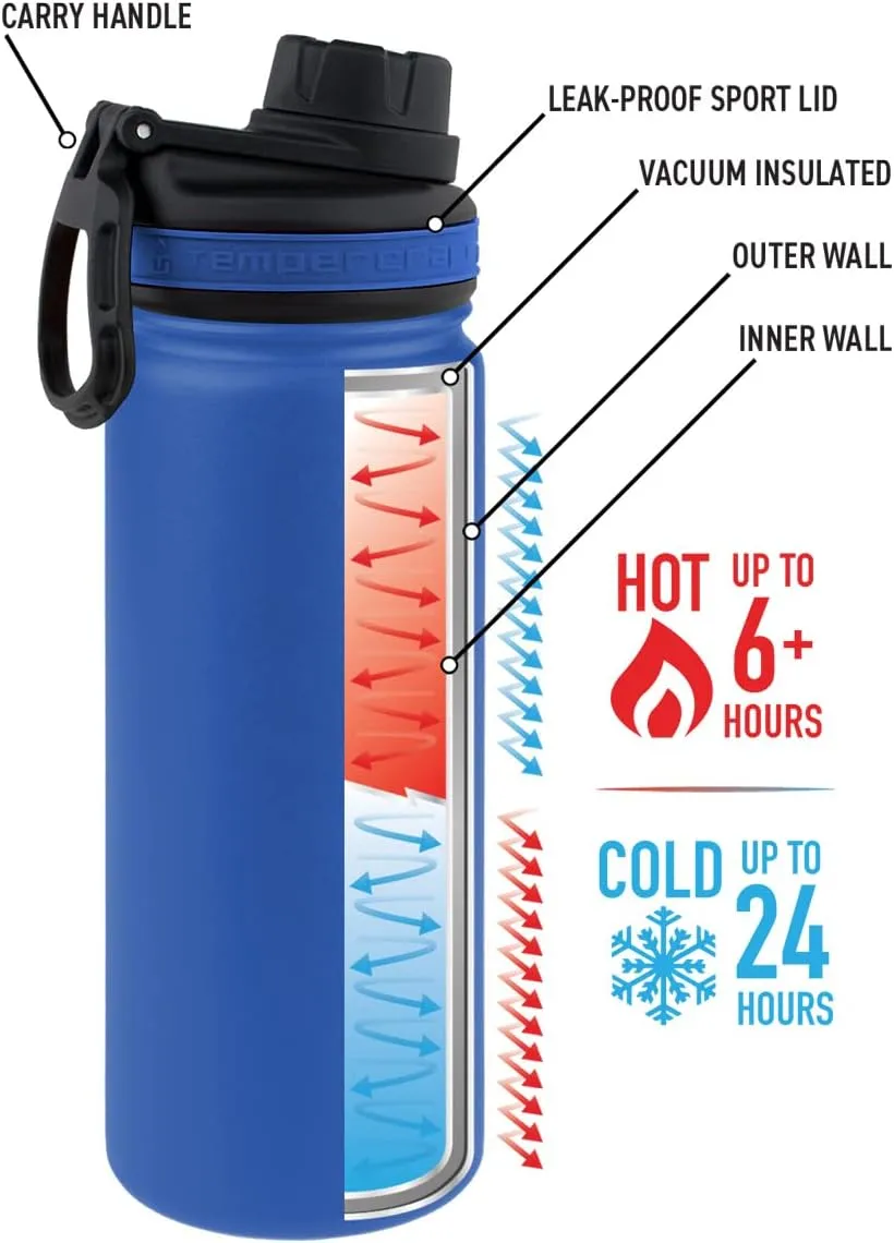 18 oz Vacuum Insulated Sport Bottle | Custom Laser Engraved Options | Stainless Steel, Double-Walled, Wide Mouth