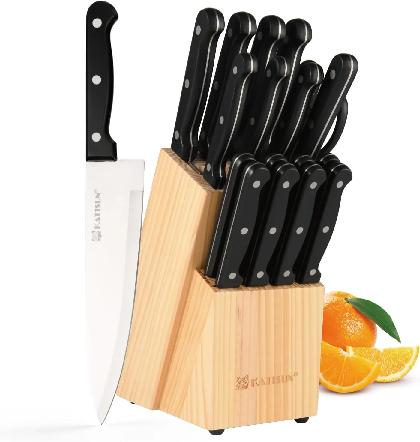19-Piece Knife Set, German Steel, Durable and Dishwasher Safe, Knife Sets for Kitchen with Block Sets with Built-in Sharpener for Chopping, Slicing, Dicing&Cutting