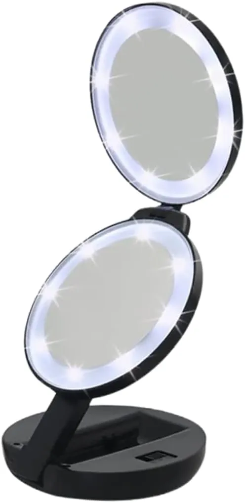 1pc Folding Makeup Mirror Portable Double-Sided Compact Mirror Magnification for Travel and Cosmetics Application Elegant Design Black for All Ages