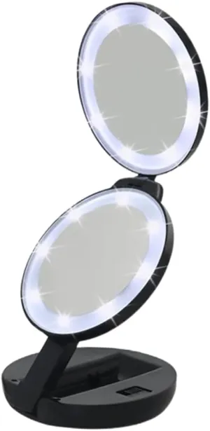 1pc Folding Makeup Mirror Portable Double-Sided Compact Mirror Magnification for Travel and Cosmetics Application Elegant Design Black for All Ages