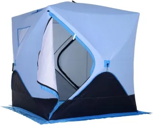 2-4 Person Ice Fishing Shelter Portable Insulated Ice Cube Tent for Ice Fishing Winter Fishing, Pop-up Ice Shanty with 8 Anchors (Blue 205 * 180 * 180cm)