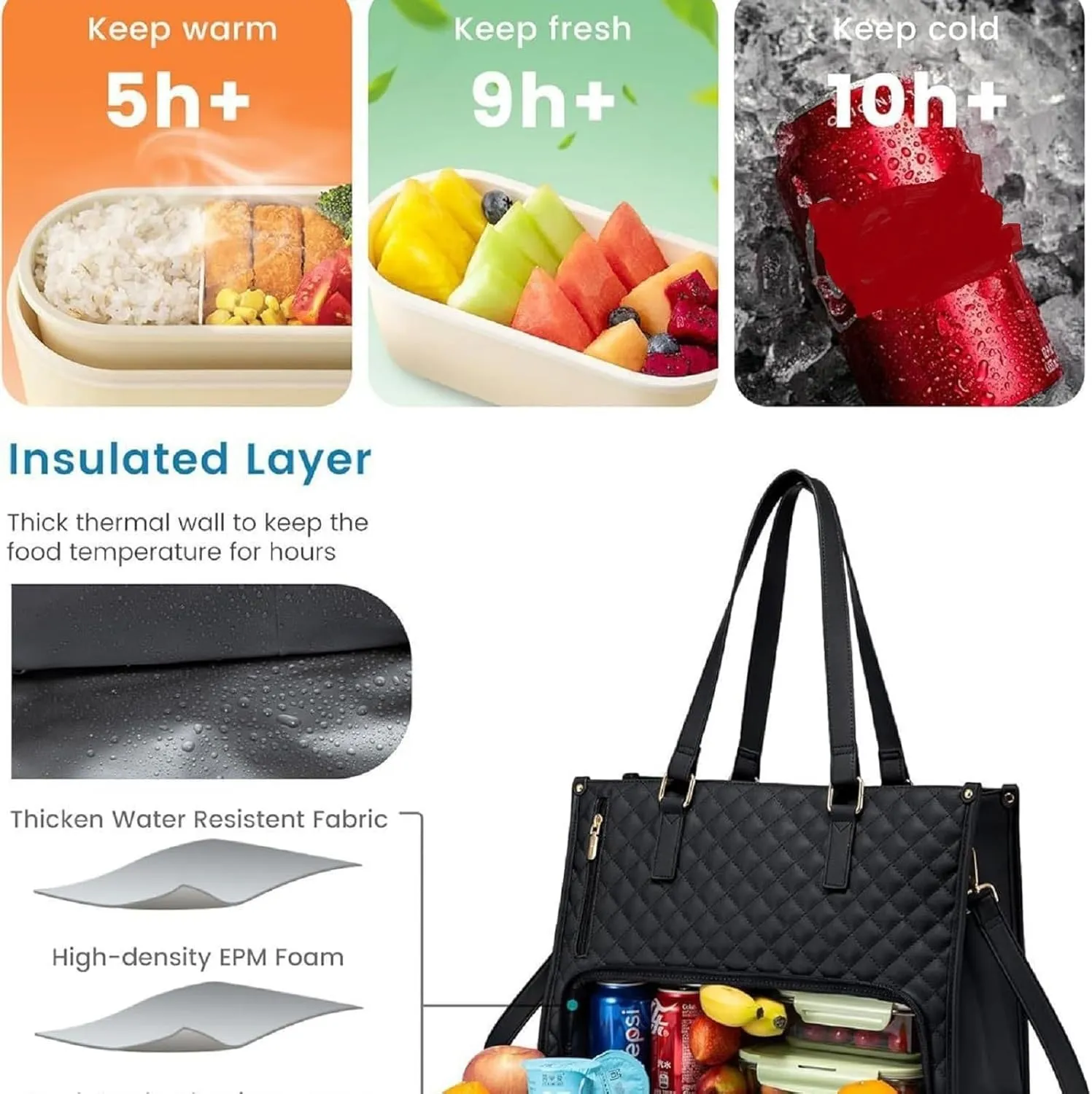 2 in 1 Tote Bag Lunch Bag Combo, 15.6 Inch Tote Bag with Lunch Compartment, Laptop Bag Combo Women