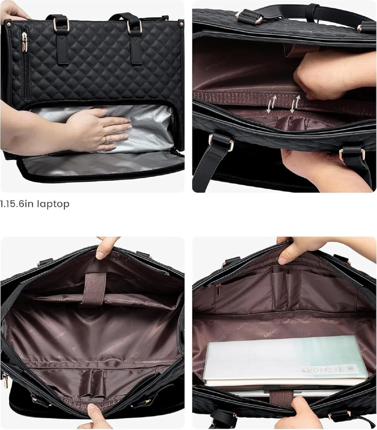 2 in 1 Tote Bag Lunch Bag Combo, 15.6 Inch Tote Bag with Lunch Compartment, Laptop Bag Combo Women
