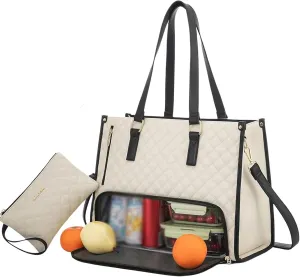 2 in 1 Tote Bag Lunch Bag Combo, 15.6 Inch Tote Bag with Lunch Compartment, Laptop Bag Combo Women