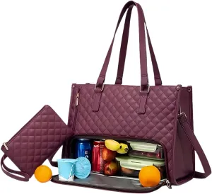 2 in 1 Tote Bag Lunch Bag Combo for Women, 15.6″ Laptop Bag with Insulated Compartment for Daily Office, School and Travel