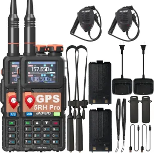 2 Pack BAOFENG 5RH Pro GPS Two Way Radio Long Range 10W USB-C Charging APRS Radio One Key Match Frequency 640 Channels NOAA Radio with 18.89‘’ Tactical Antenna and Speaker