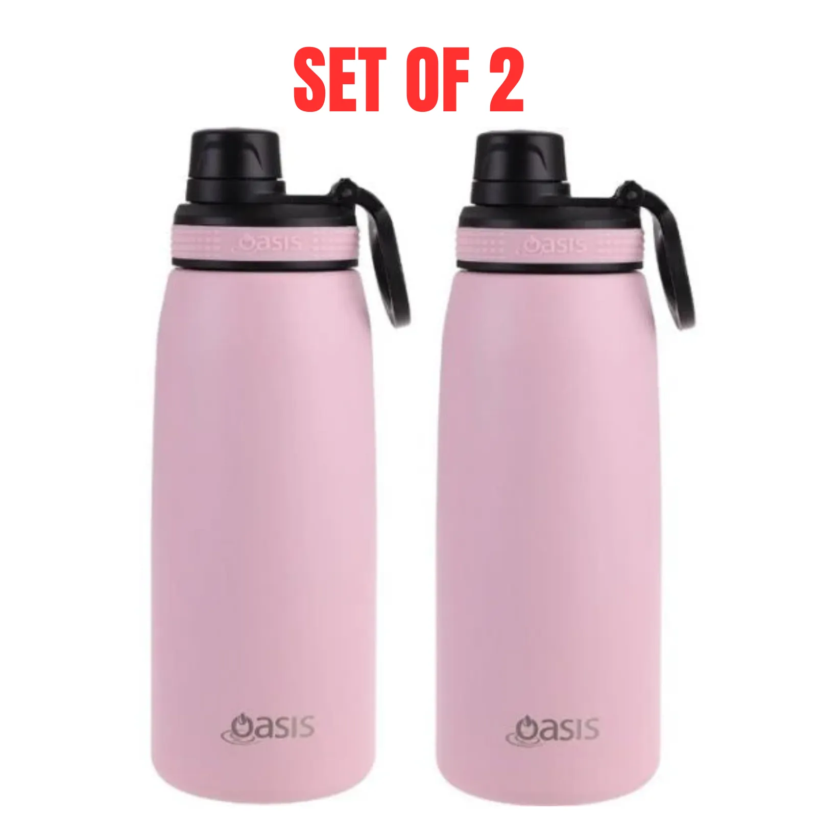 2 x Oasis Stainless Steel Insulated Sports Bottle 780ml w/ Screw Cap - Carnation
