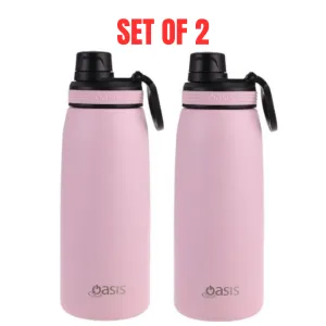 2 x Oasis Stainless Steel Insulated Sports Bottle 780ml w/ Screw Cap - Carnation