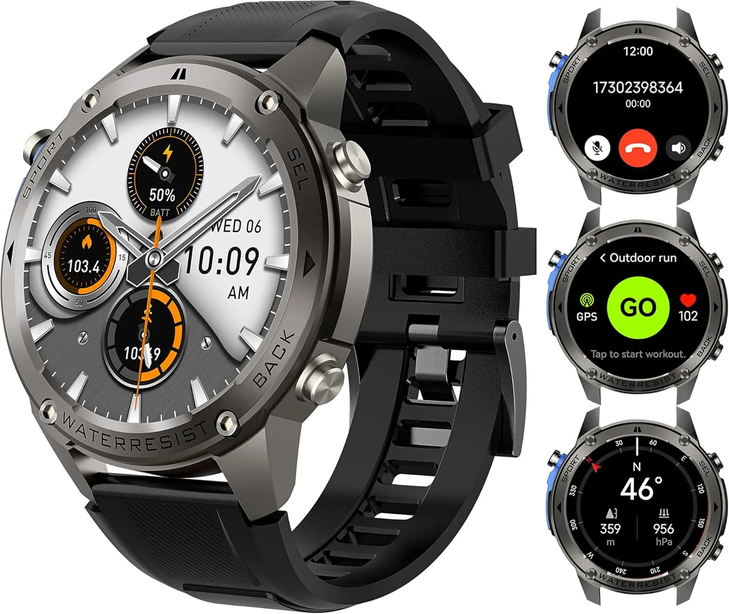 2024 GPS Smart Watch, 1.43” AMOLED Always-On Display, 50M Swimming Waterproof, 170  Sports Mode, 500mAh Battery, Make&Answer Call Smartwatch for Men Women, Fitness Watches for iOS and Android (Black)
