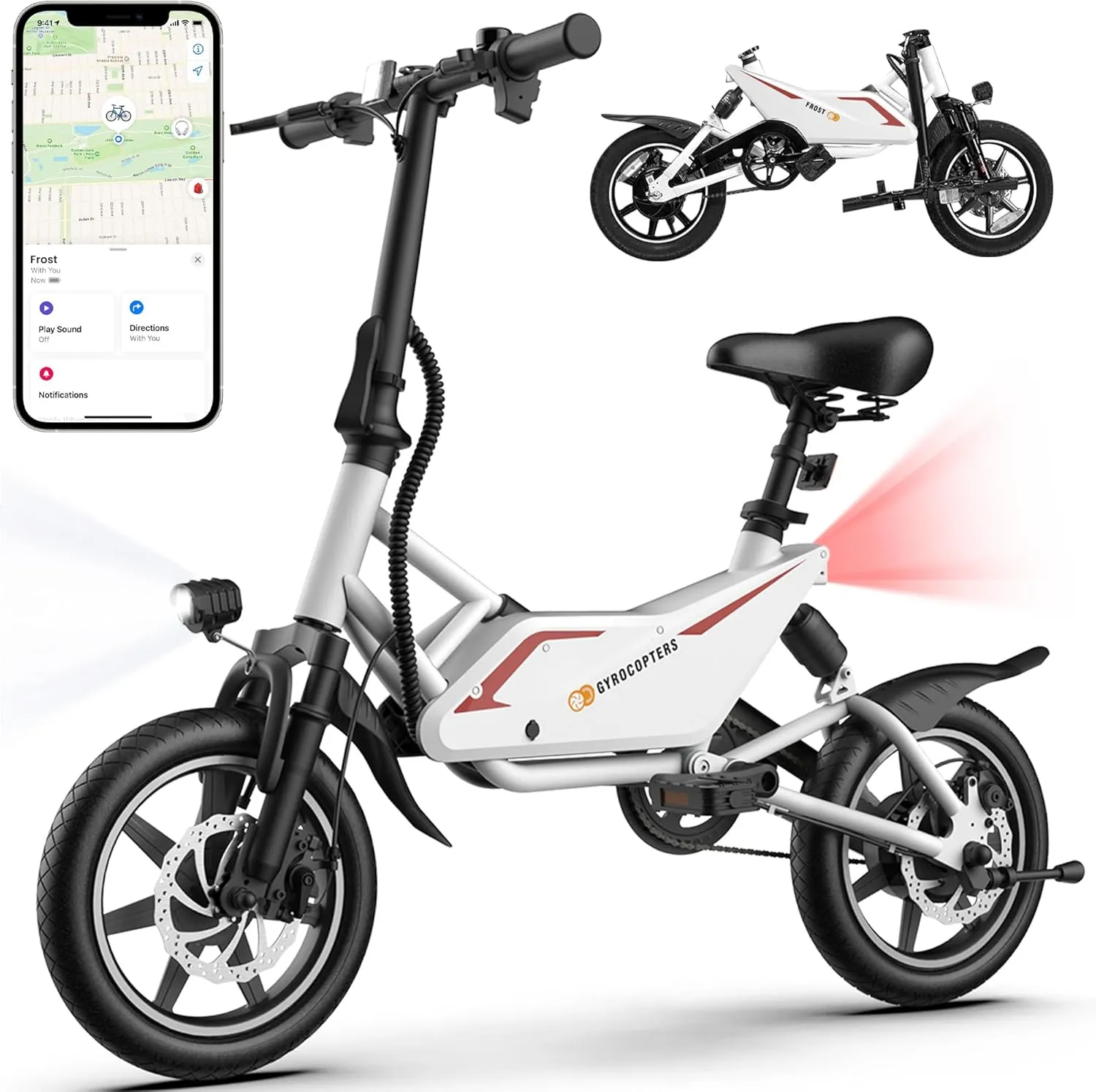 2025 Frost Folding Electric Bike for Adults & Teens, Peak 400W Motor, 15.5MPH, 3-speed, 37Miles,36V Battery | Commuter Ebikes with Cruise Control, Electric Bicycle with SMART GPS Tracker, 14"