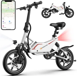 2025 Frost Folding Electric Bike for Adults & Teens, Peak 400W Motor, 15.5MPH, 3-speed, 37Miles,36V Battery | Commuter Ebikes with Cruise Control, Electric Bicycle with SMART GPS Tracker, 14"